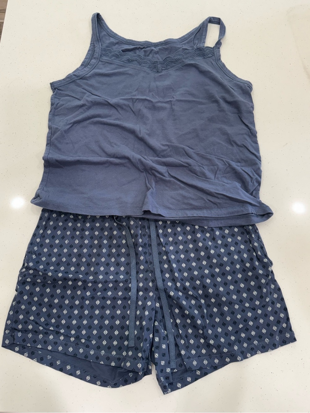 Felina Slate Blue Lace-Trim Sleep Tank & Printed Shorts Set